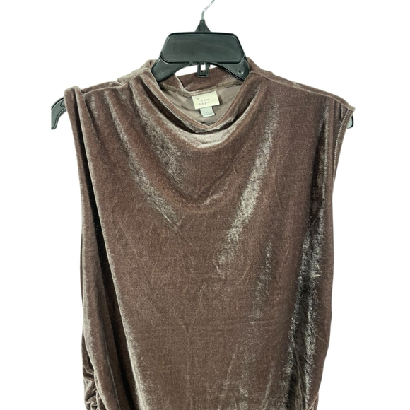 Size XL Brown A New Day Dress Velvet short sleeve midi mock neck ruching fitted - Picture 6 of 9